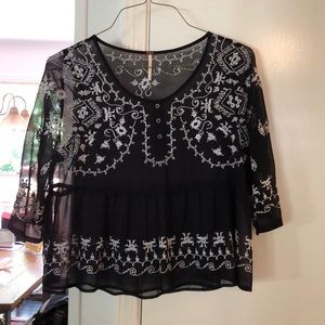 Sheer 3/4 length sleeve Free People top/blouse